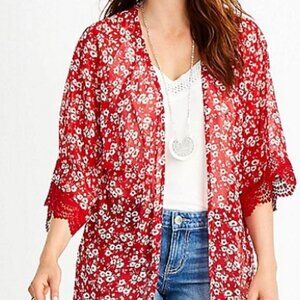 Maurices - Ditsy Floral Crochet Trim Open Front Kimono